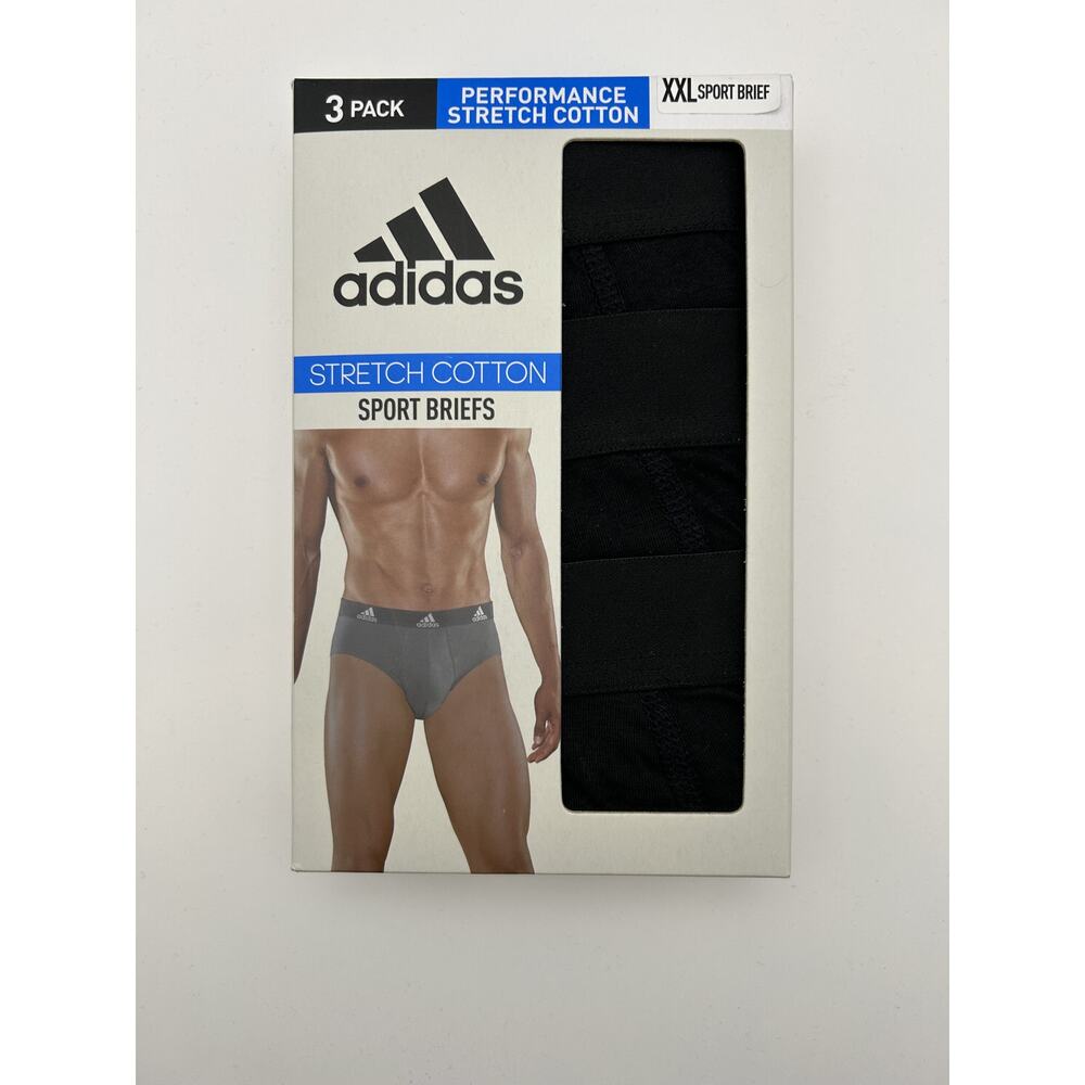 ADIDAS STRETCH COTTON MEN'S SPORT BRIEFS SIZE XXL 3 PACK BLACK